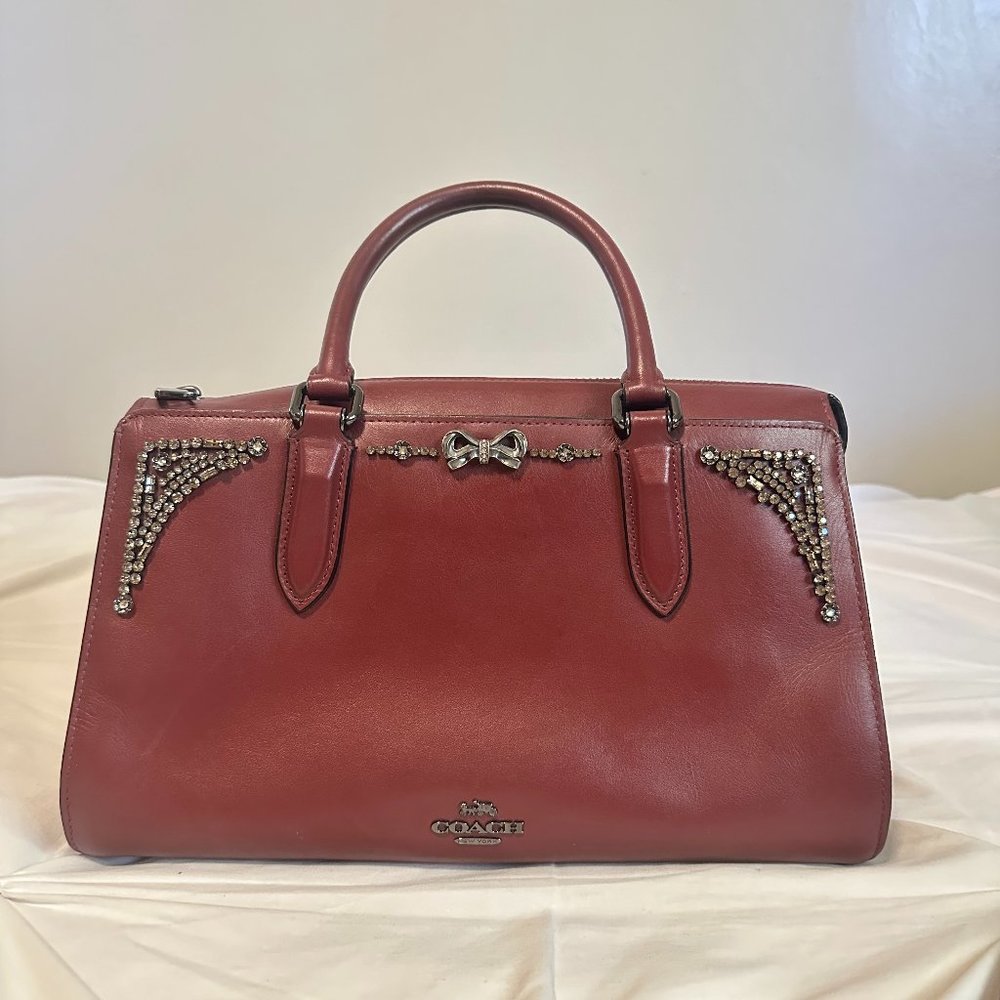 Coach Selena Gomez Bond 39289 Leather Satchel Crossbody Bag Rhinestones Accent